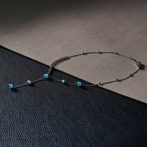 Indigo | Argent | Suspension double cascade de verre Firefly